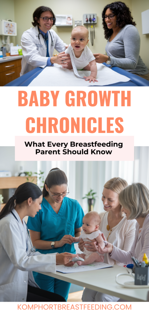 Image promoting "Baby Growth Chronicles" for breastfeeding parents, showcasing scenes related to baby growth and development in a medical setting